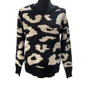 Baltic Born Black and Cream Abstract Crew Neck Sweater